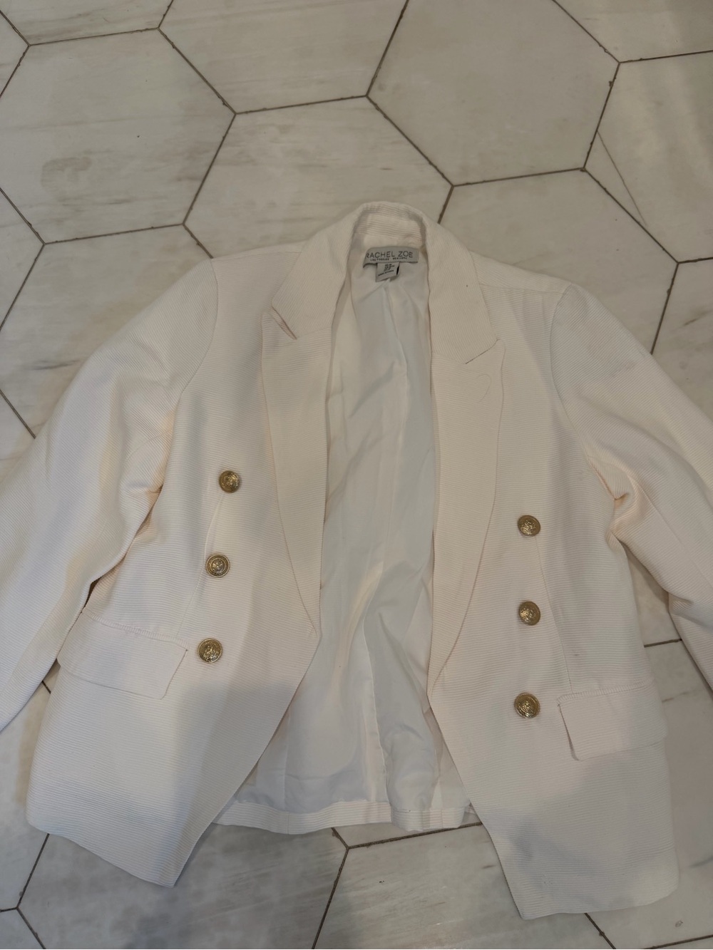 Rachel Zoe Cream Double-Breasted Blazer with Gold Buttons